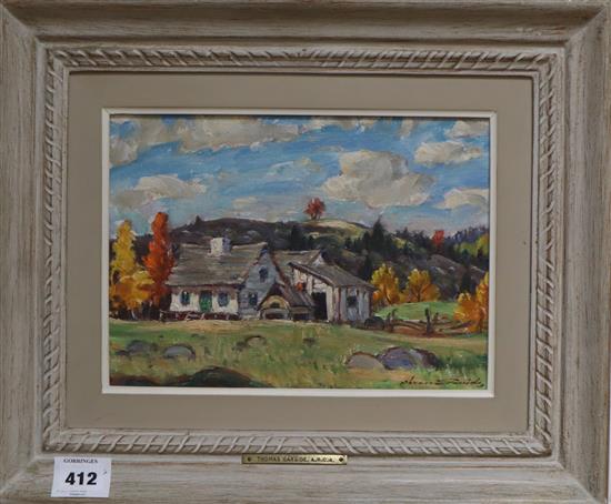 Thomas Hilton Garside (Canadian 1906-1980) Landscape with old cottages 19 x 27cm
